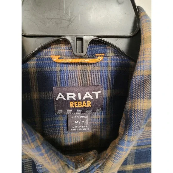 Ariat Rebar Warm Flannel Durastretch LS Work Jacket Navy Khaki Plaid Mens Sz M - Picture 2 of 5